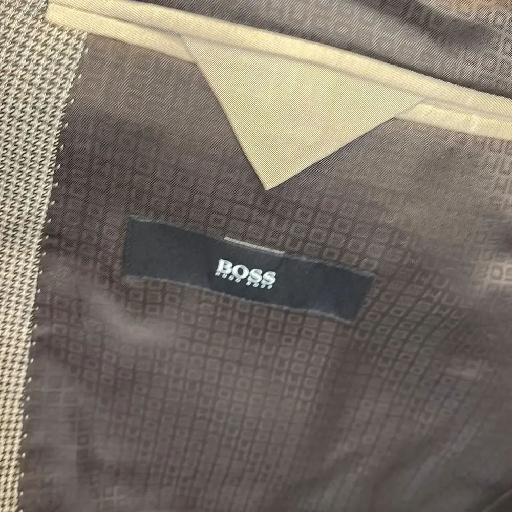 Hugo Boss Mens Brown Small Houndstooth Blazer size 46L